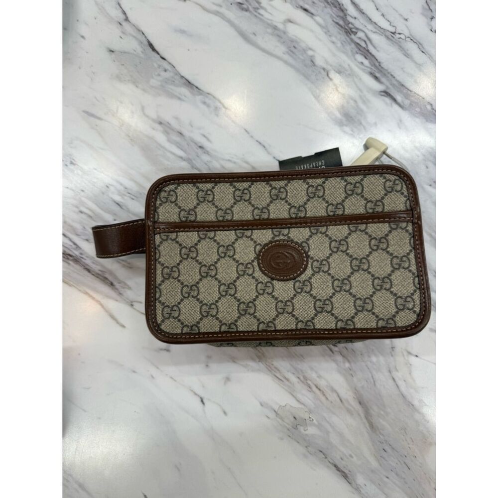Gucci Beige GG Canvas and Brown Leather Men’s Toiletry Bag